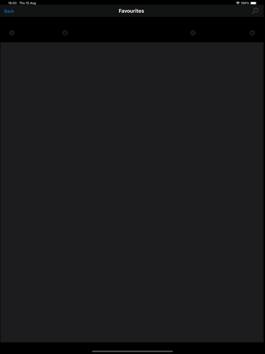 Favourites screen - no favs (Dark Mode)