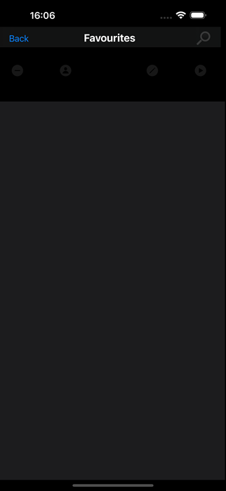 Favourites screen - no favs (Dark Mode)