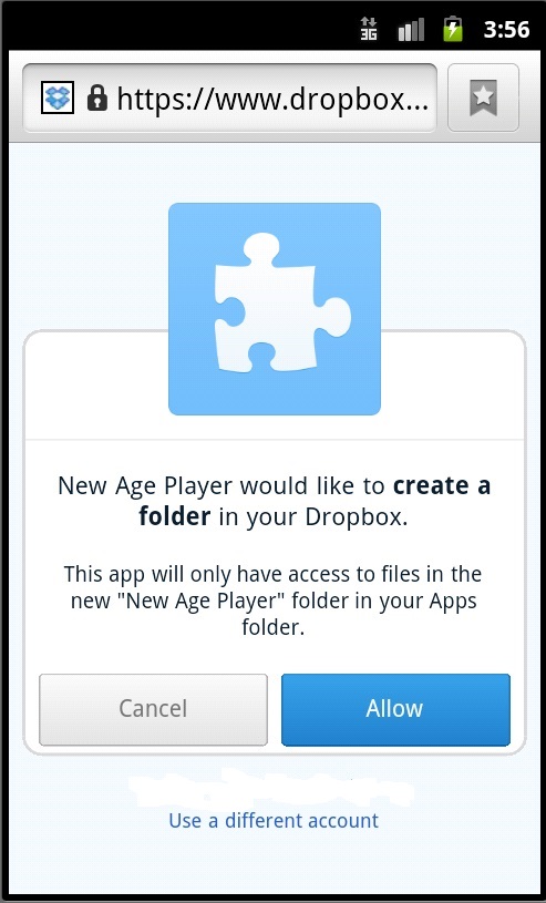 Dropbox User Authorization screen.