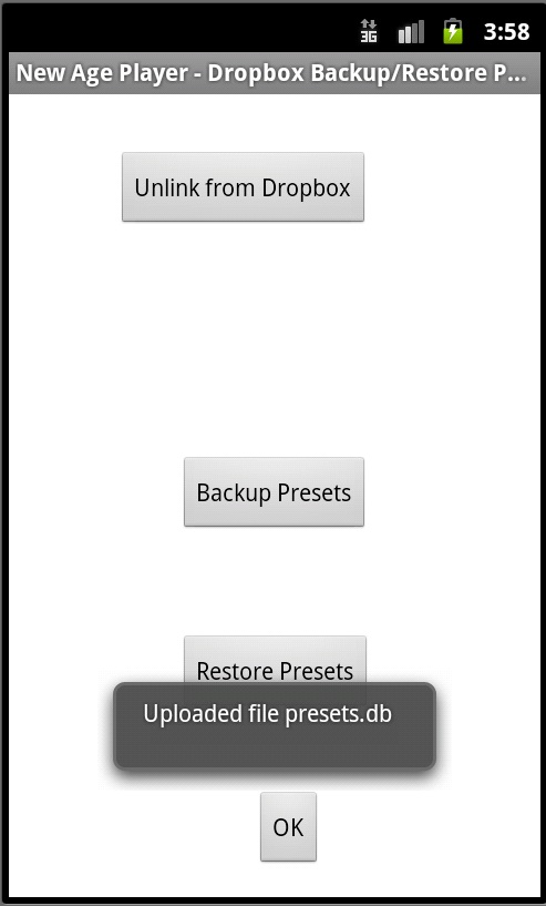 Backup (upload to Dropbox).