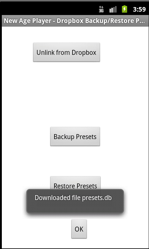 Restore (download from Dropbox).
