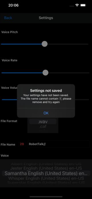 Settings screen  no save (Dark Mode)