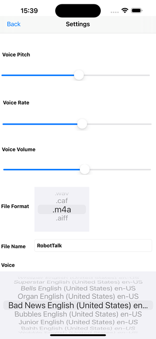 Settings screen (Light Mode)