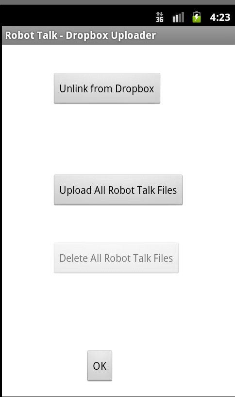 Dropbox upload screen after authorization