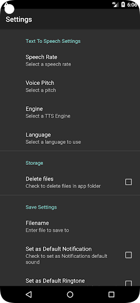 Settings Screen (Dark mode)