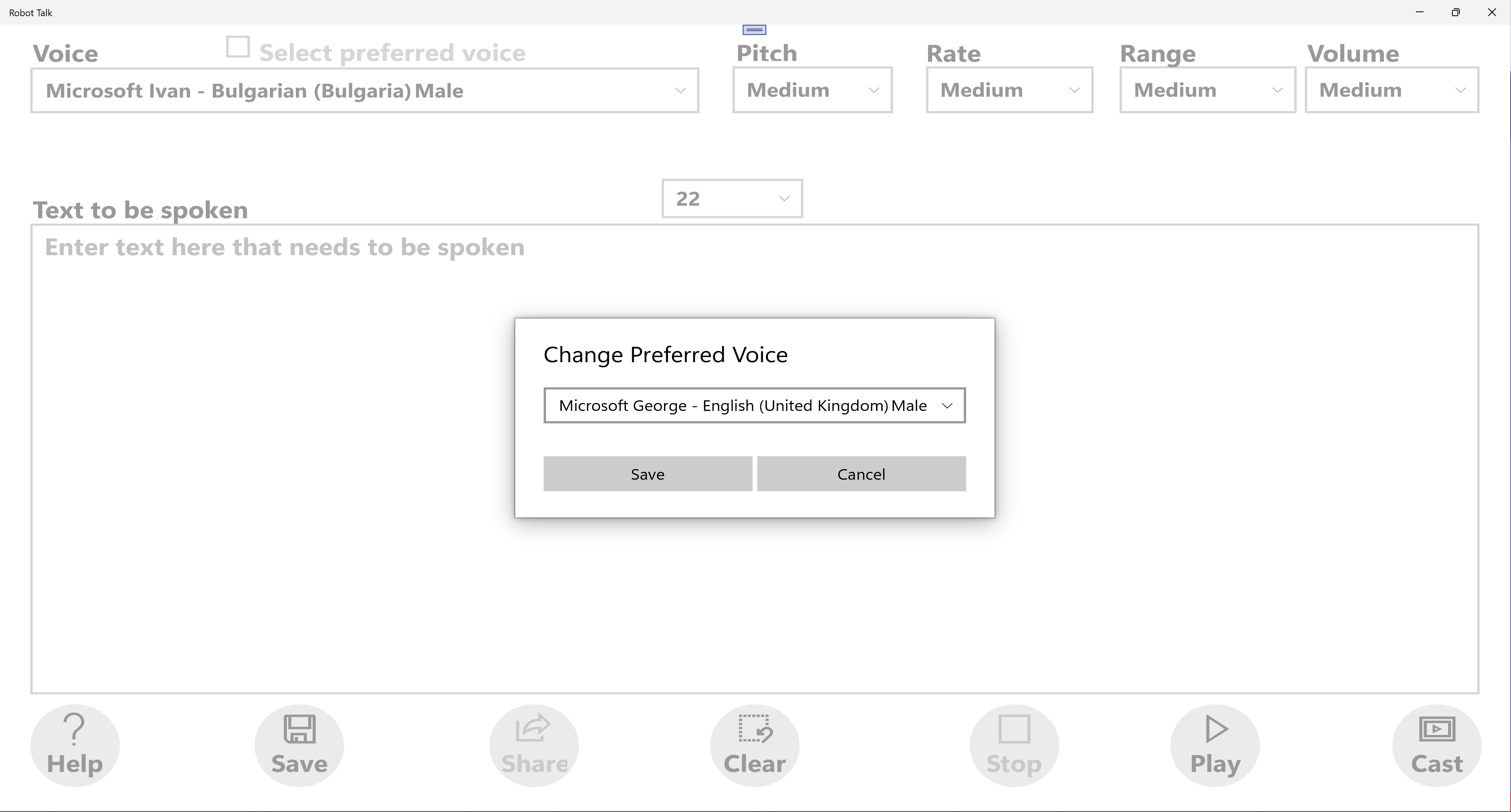 Main screen - changing Preferred Voice - Windows 10/11 - Light Theme